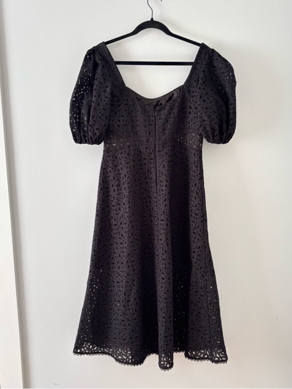 Monique Lhuillier Lace Puff Sleeves Midi Dress Sweetheart Neckline Formal Black - Picture 8 of 9